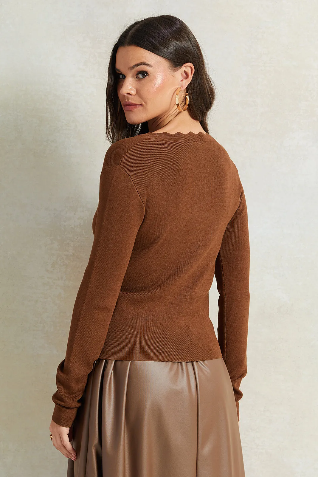 Women Brown Buttoned Cardigan