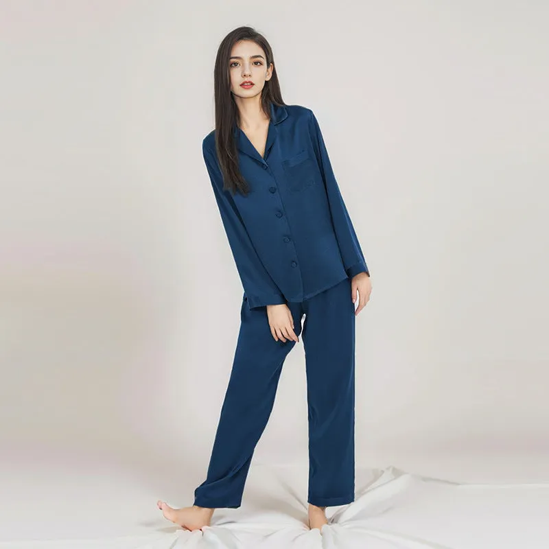 Womens Pure Silk  Pyjamas Long Sleeves Silk Sleepwear Set