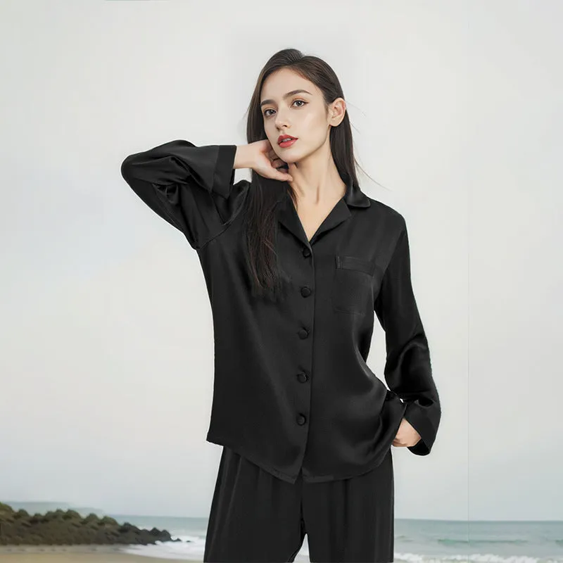 Womens Pure Silk  Pyjamas Long Sleeves Silk Sleepwear Set