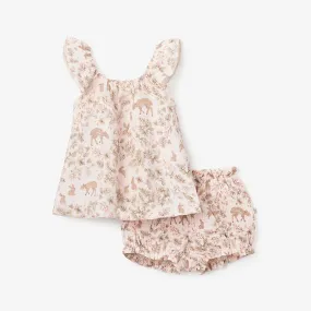 Woodland Print Organic Muslin Flutter Sleeve Dress & Bloomer Set